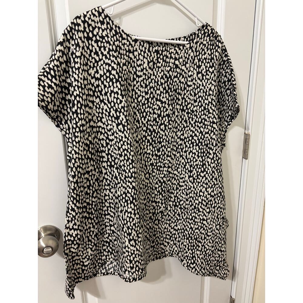 Bryn Walker cottagecore lagenlook black cream print linen top sz xl NWT